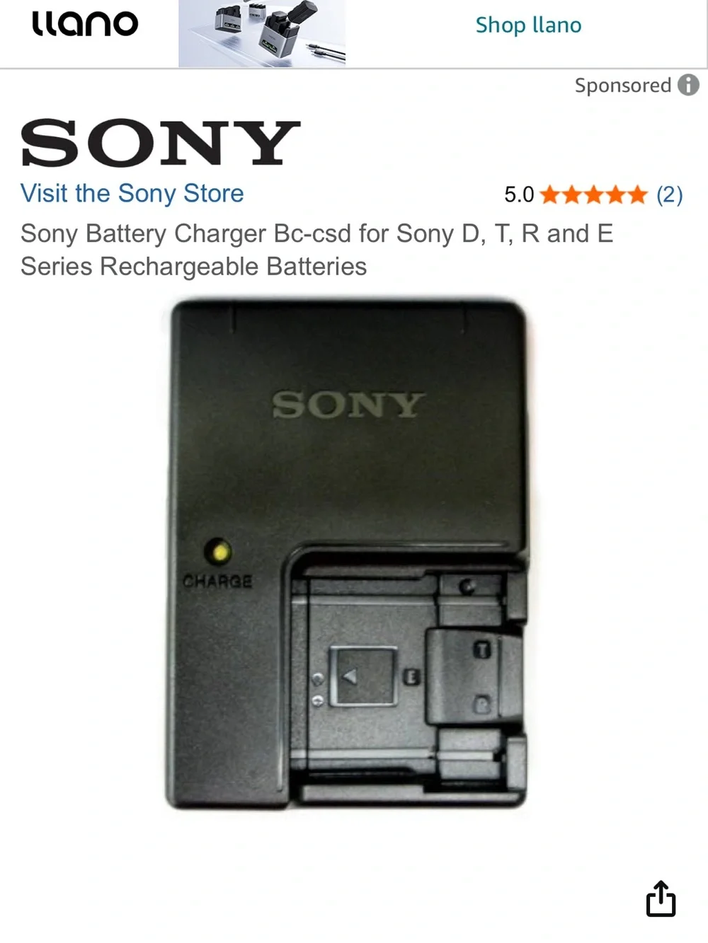 Sony Wall Battery Charger BC-CSD Sony D, T, R & E rechargeable battery series
